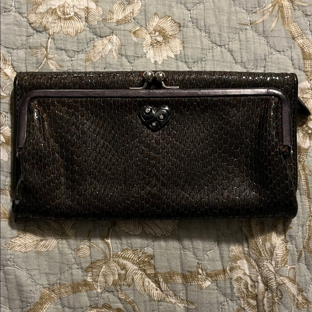 Brighton Dark Gray Reptile Pattern Bliss Heart Large Wallet